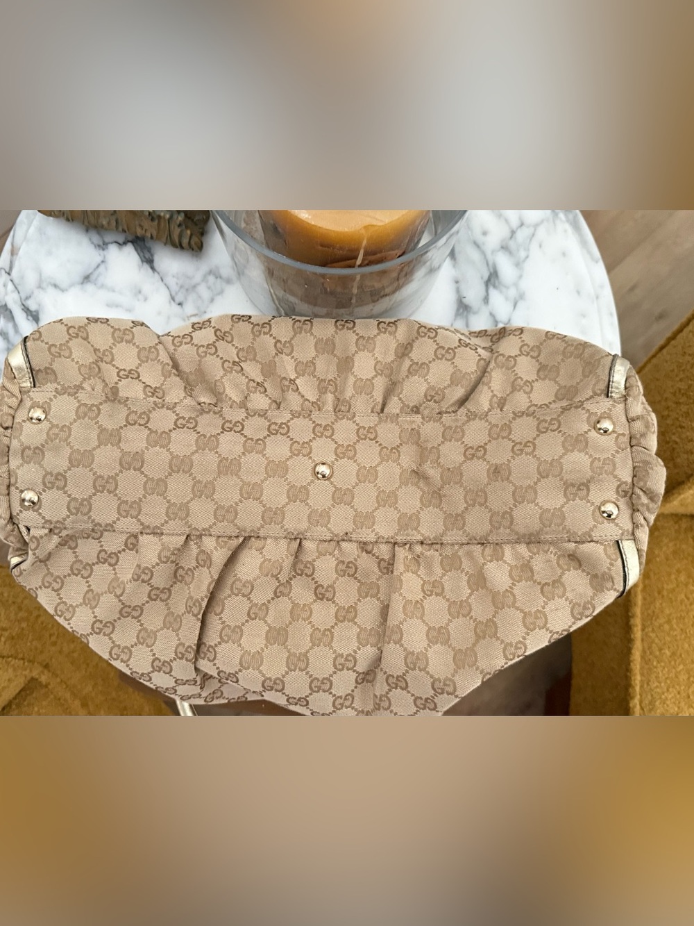 Gucci D-Ring Tote in GG Canvas with Gold Metallic Leather Trim - Picture 9 of 10